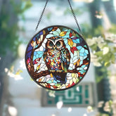 Stained Glass Colorful Owl Bird Suncatcher Stained Glass Window Hanging Decor Owl Ornament Gift for Mom Owl Stained